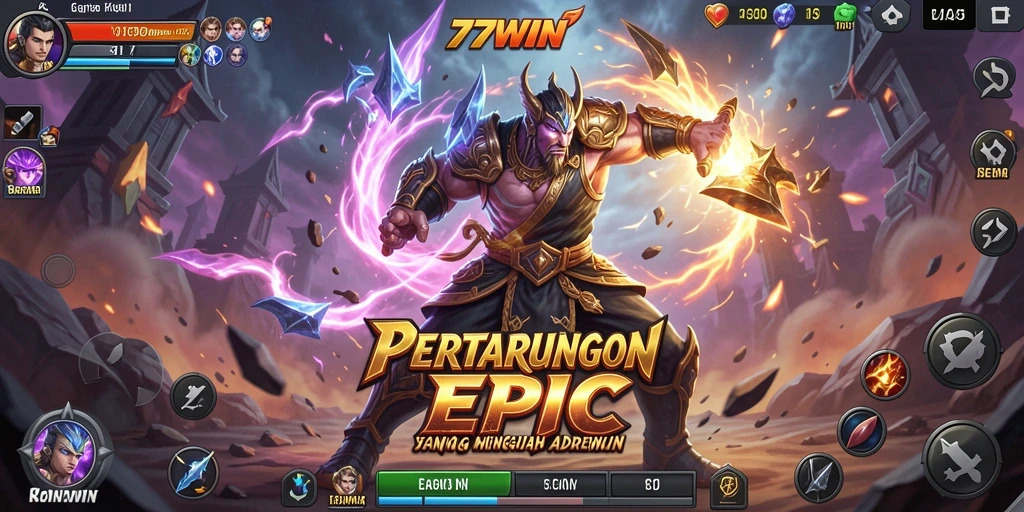 Screenshot gameplay 77WIN dengan pertarungan yang intens.